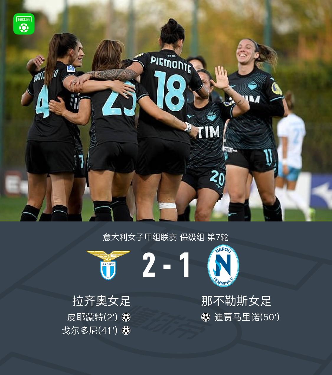 拉齊奧女足2-1那不勒斯女足，楊莉娜首發(fā)68分鐘后下場